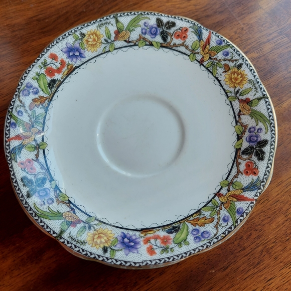 Antique Aynsley Fine China Teacup And Saucer Floral Hummingbird 1910 HAS CRACK - Picture 3 of 9